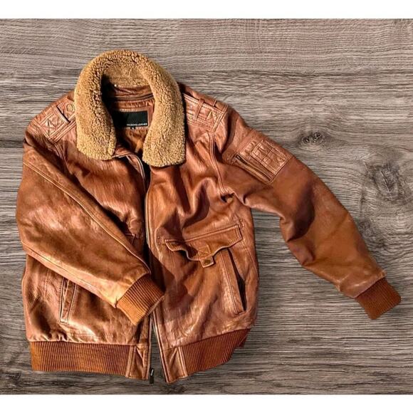 Vintage Brown Wilson's Leather Bomber Jacket with Faux Shearling Collar - XL - Picture 1 of 14